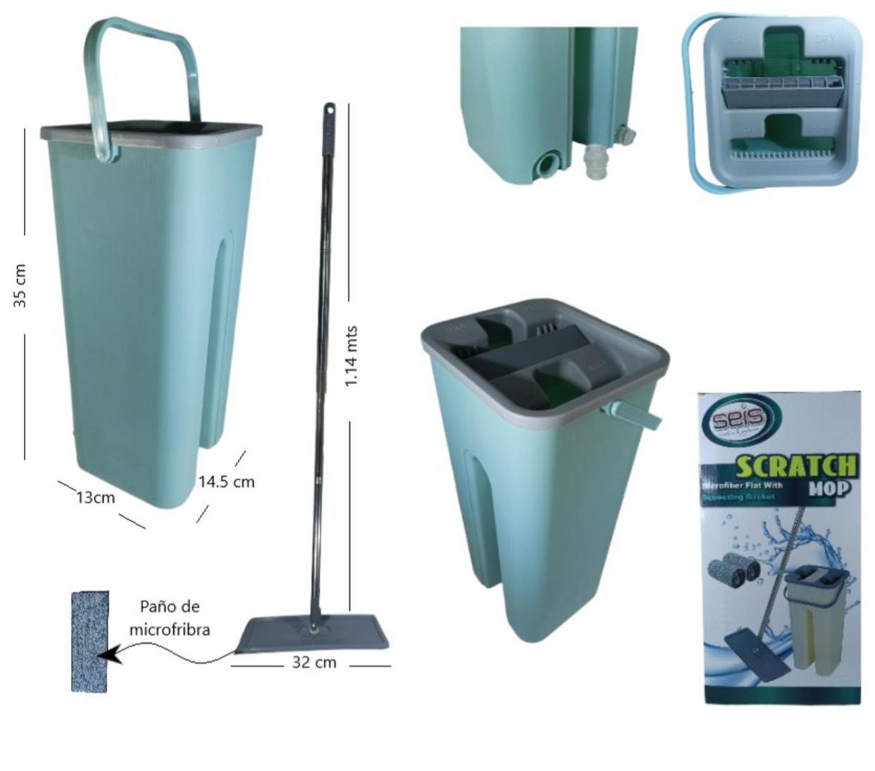 Mopa plana con balde escurridor  Incluye balde centrifugador de Plástico